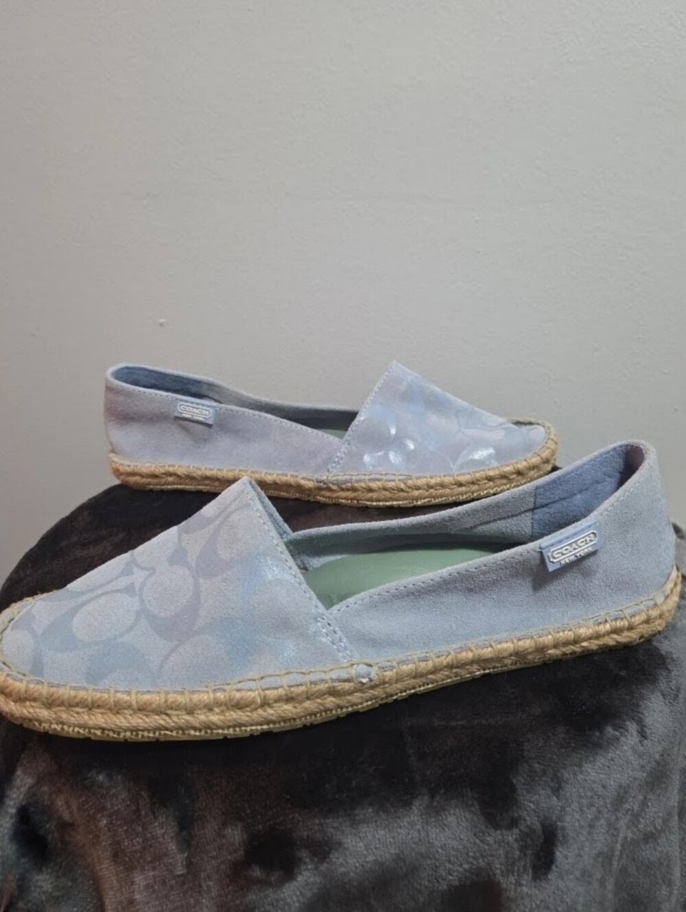Coach June Suede Espadrille Flats in Ice Blue Size 8.5